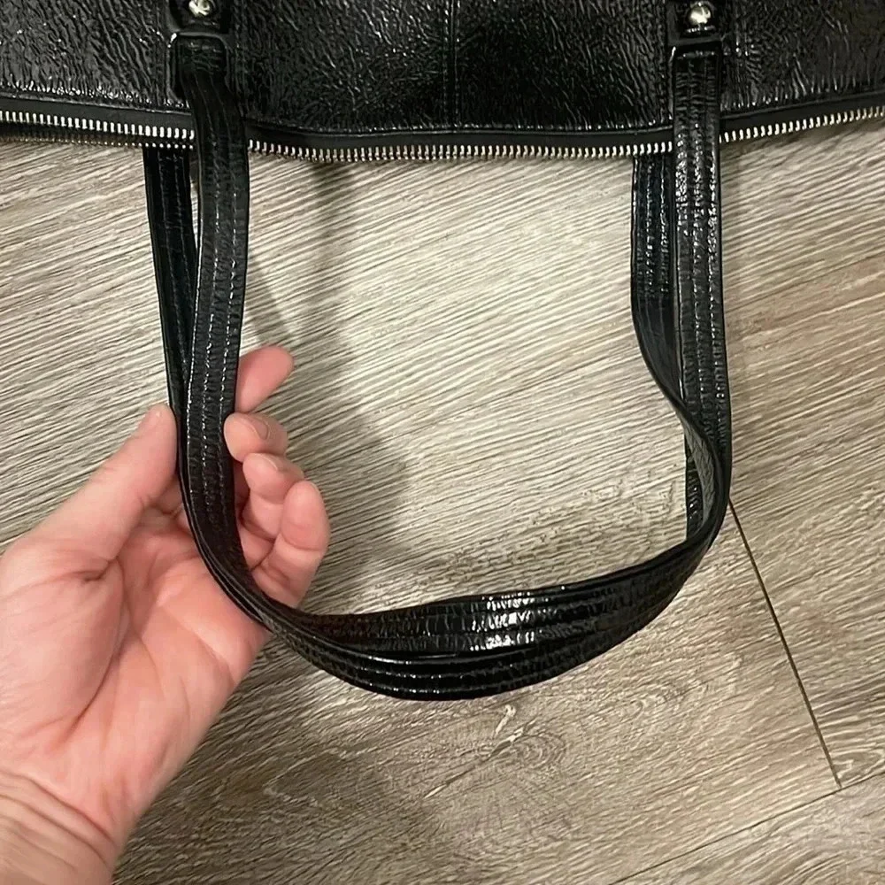 COACH Black Signature Canvas Patent Laura Tote Handbag Purse Y2K